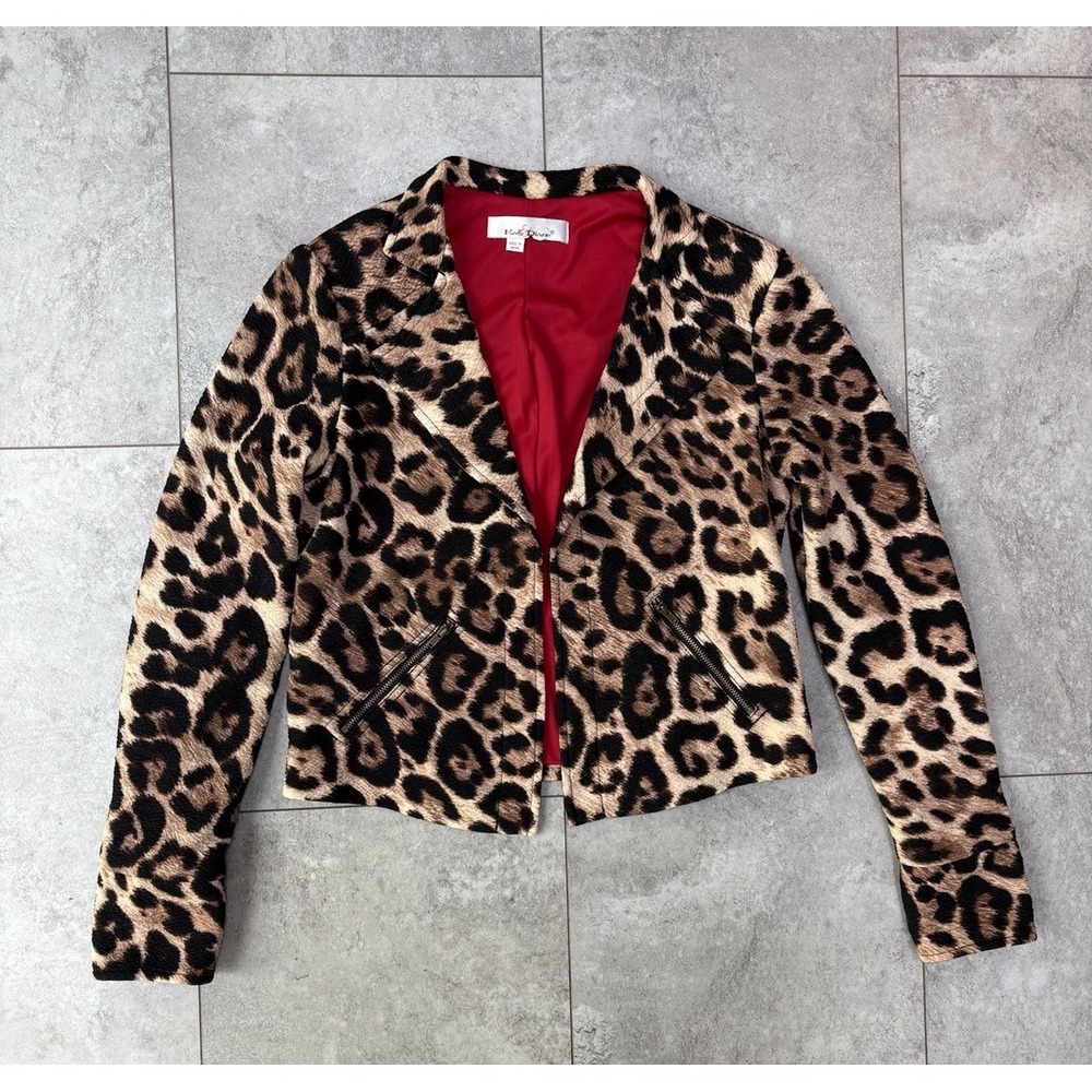 Kelly & Diane Leopard Print Jacket S/M Lined Red Y2K Mob Wife Maximalist